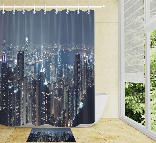 Revestimiento de cortina de ducha de poliéster impermeable para baño Bullitling City resistente al agua - Imagen 2 de 8