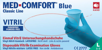 Med Comfort Vitril (Nitril/Vinyl) Einweg-Untersuchungshandschuhe Blau S M L XL