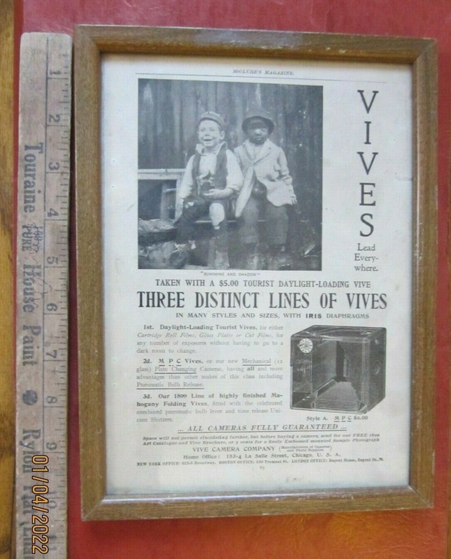 1899 VIVE CAMERA Real Photo Print Ad~Cute Boys"Sunshine&Shadow"  Vintage framed!