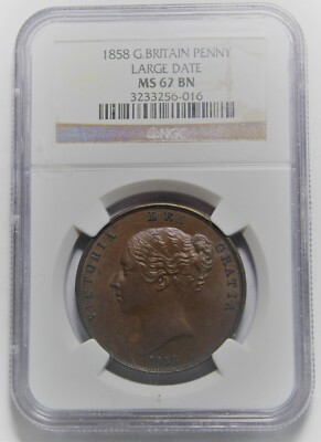 Great Britain 1858 PENNY NGC MS-62 Large Date Variety~EXCELLENT