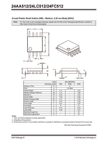 1/5/10 piezas 24LC512-I/SM 512 kbit 2 cables I2C serie EEPROM SOIJ 2,5-5,5 V microchip - Imagen 6 de 7
