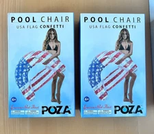 2-Pack Lot POZA USA Theme Flag Confetti Inflatable Pool Chair Floats