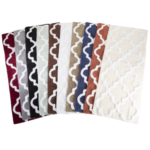 100% Cotton Extra Long Plush Trellis Lattice Pattern Bath Mat 24 x 60 Inches
