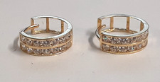  RI4 14k Yellow Gold Women's "CZ" Hoop Huggie Earrings 1.7 Grams Size 1/2"