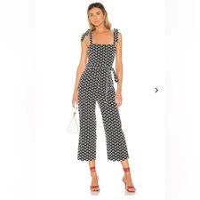 Lovers And Friends Willa Cropped Jumpsuit Size Small Black White Eyelet Belt