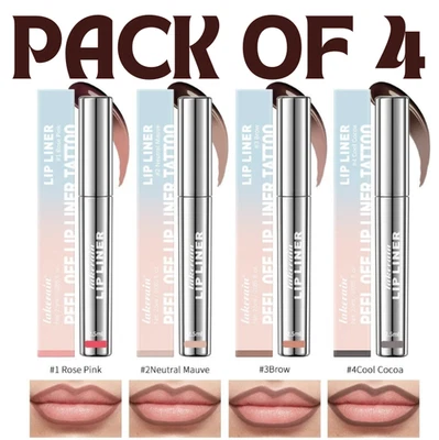 LAKERAIN 4x Lip Stain - Lip Liner Stain Natural Long Lasting Lip Stain PeelOff Waterproof