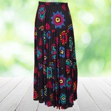 Vintage SAG HARBOR Maxi Skirt Womens Small Black Artsy Geo Abstract Tiered 90s