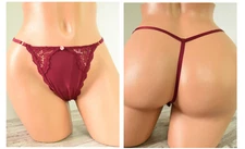 Victoria's Secret LARGE *DREAM ANGELS* LACE TRIM ADJUSTABLE THONG *Campari Red*