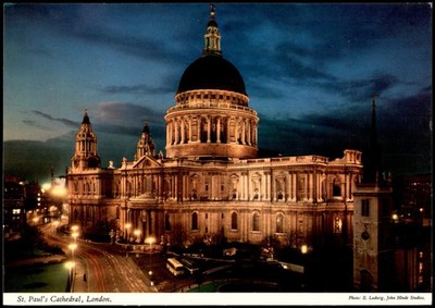 St. Paul's Cathedral London Night View John Hinde Kardorama Postcard K11