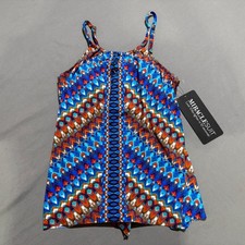 new Miraclesuit Tankini Top Women 12 Multicolor Ikat Geometric Underwire