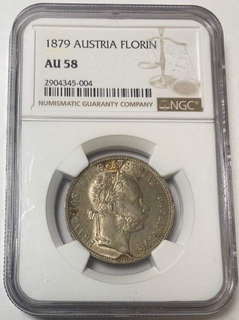 1879 Austria Silver Florin. Certified NGC AU 58