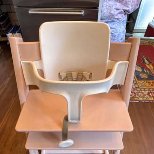 Stokke High Chair w/ 5-Point Safety Harness, Baby Set, Pink/White