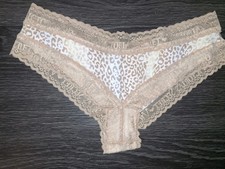 NEW Victoria secret Vintage logo Lace Trim Cheeky Panty Medium Leopard