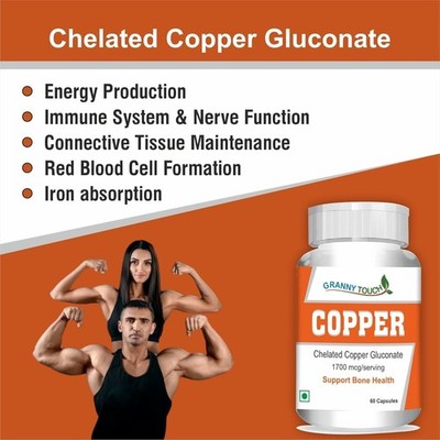 GT Chelated Copper Gluconate 1700 mcg Supports Connective Tissue 60 Caps