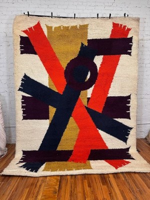 70's Ege Rya Vanguard Blue Orange Purple Scarves Cream UNUSED Wool Rya Rug MCM