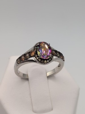 Champagnerfarbener Diamant Nordlicht Quarz Andalusit Sterlingsilber Ring Größe 10