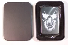 GHOST SKULL FLIP TOP OIL NOVELTY LIGHTER WITH CUSTOM FELT LINED TIN GIFT NEW