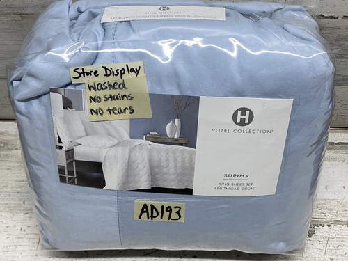 Hotel Collection King 4pc Sheet Set Sky Blue 680TC Supima Store Display Set Nice - Picture 2 of 5