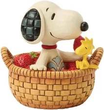 Jim Shore Peanuts Snoopy & Woodstock Strawberry Basket Figurine #6017868
