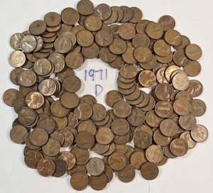 1971 Lot Lincoln Memorial Copper Cent Penny D Denver Mint Mark 1.6 Pound lb Bulk