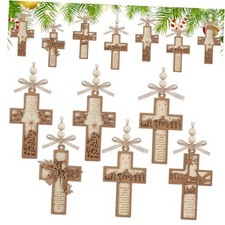 24 Pcs Christmas Wooden Cross Ornaments for Tree Christian Vintage Style