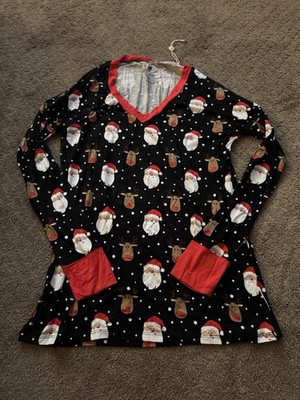 Bums & Roses Women s Santa Claus Pajama Top Black Size M