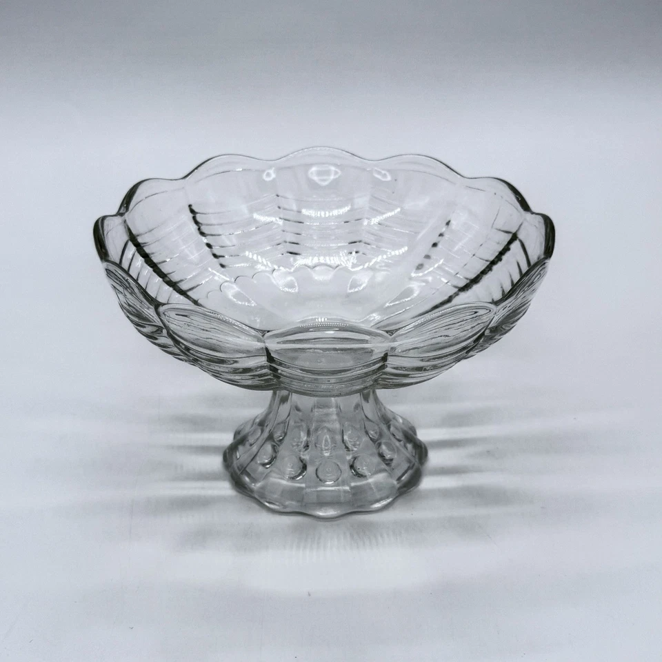 Antiguo pedestal de vidrio soplado prensado EAPG compota patrón de amapola plato de caramelo Foto 4 de 4