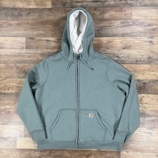 Carhartt Hoodie Womens XL Blue Green Sherpa Lined Relaxed Hooded Sweatshirt