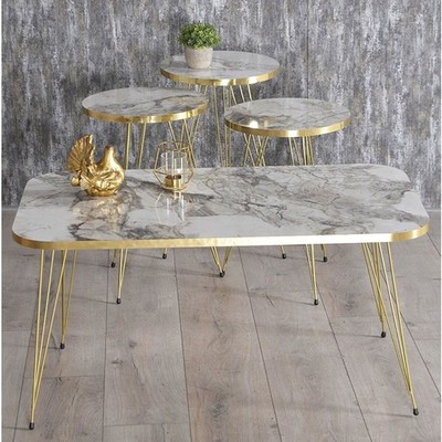 Luxus Couchtisch Set 4-Teilig Marmor Design Schwarz Weiß Beistelltisch Sofatisch