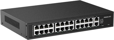 24 Port PoE + Switch w/ 2 Gigabit Uplink, Quiet Fanless Output 300W Rack Mount