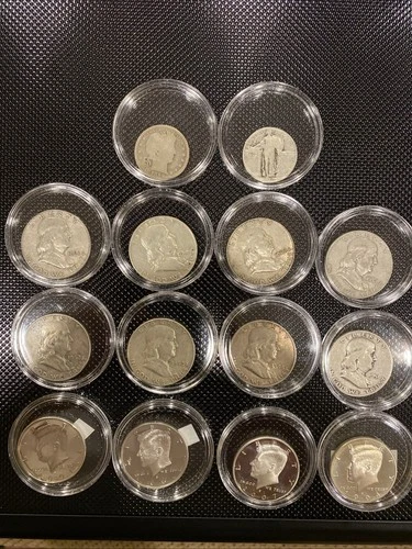 Lot Of 14 90% Silver-(8)Benjamin Franklin Half Dollars (4)Proof Kennedy(2)Quart
