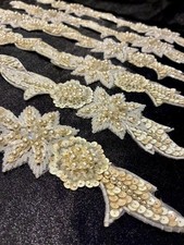 6 NOS Sequin Pearl Beaded Appliques Glamorous Sash Bridal Belt Lot BCP5