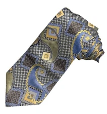 BRUNO PIATTELLI 58"x3.5" Hand Made 100% SILK Tie Yellow & Blue Paisleys