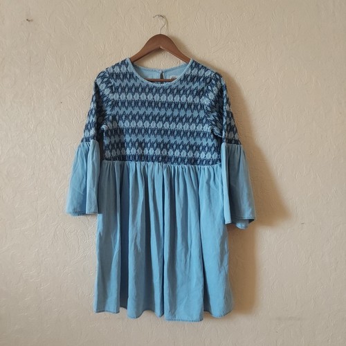 Asos Denim Maternity Chambray Mini Dress Smocked Bell Sleeve NEW Sz 12 - Afbeelding 1 van 10
