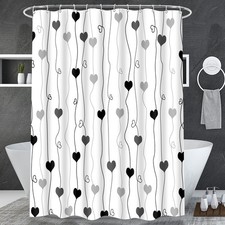 Black Heart Love Valentines Day Shower Curtain Bathroom Decor Fabric 72x72 In