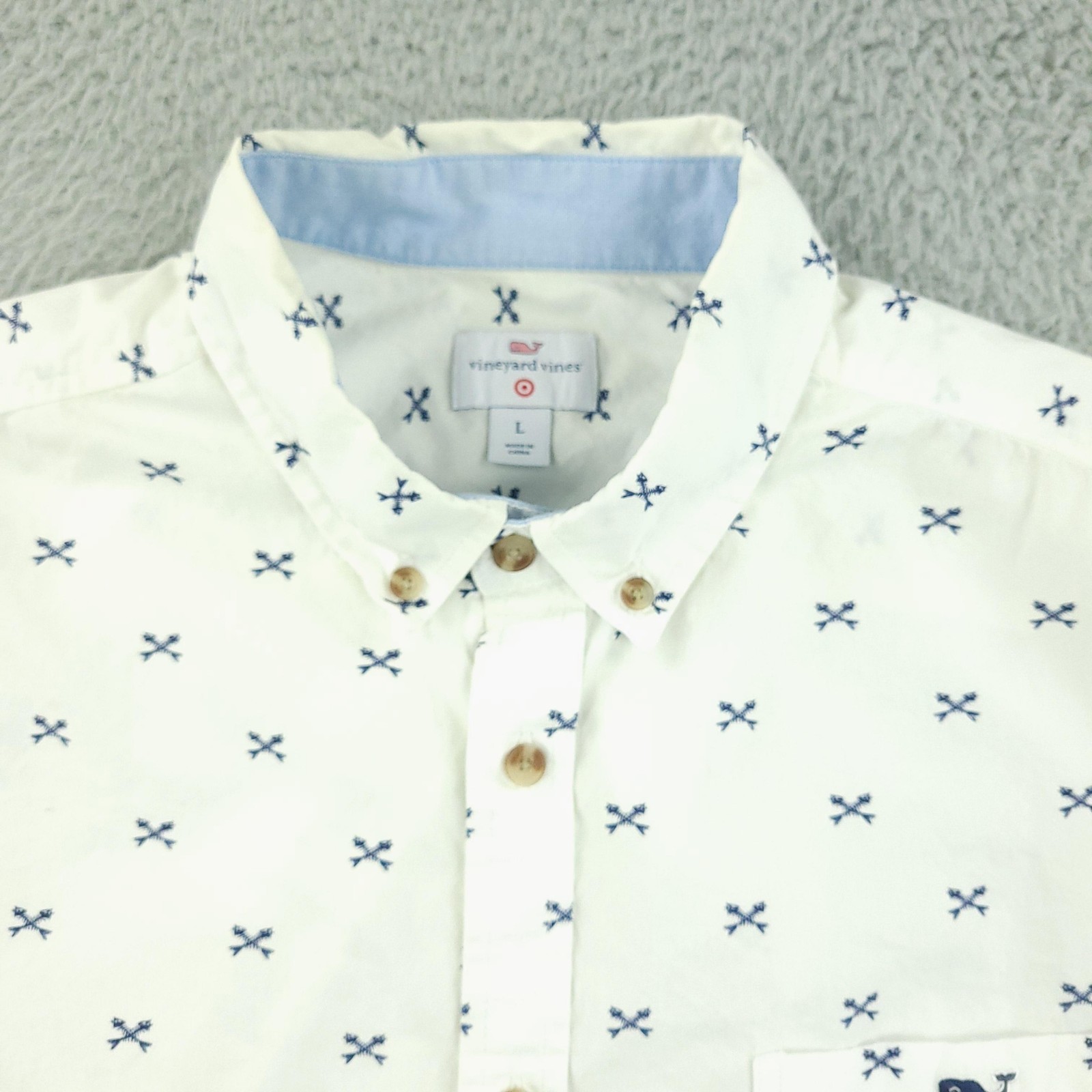 Vineyard Vines Shirt Mens Large White Blue Oars Short Sleeve Button Down Target