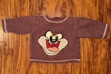 Vtg Baby Looney Toons Taz Sweatshirt 3D Fuzz Face Taz Sz 18M
