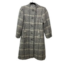 Paul Levy Vintage Mohair Blend Chevron Coat Grey Union Made S Old Money Heritage