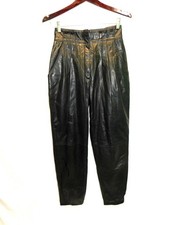 Vintage Toffs Size 8 Black Leather Pants Pleated High Rise Tapered Leg Pockets
