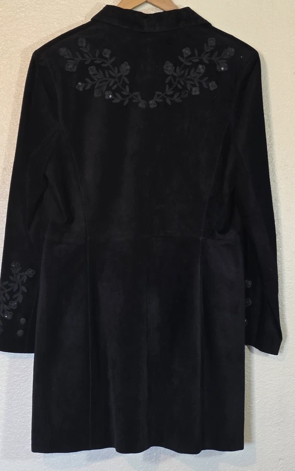Scully Women’s Black Suede Embroidered Sequins Long Coat Size 10 Western Luxe - Image 2 of 4