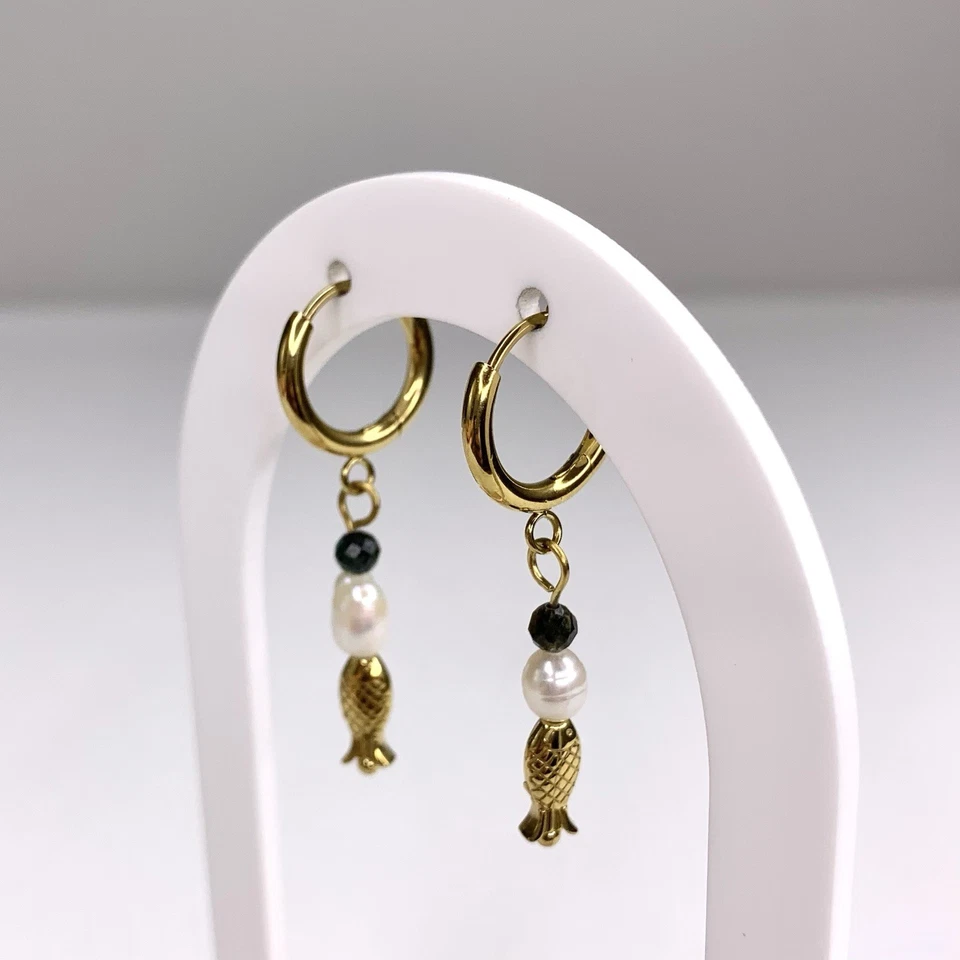 Seconds Sale | Freshwater Pearl Fish Gold Plated Stacker Huggie Hoop Earrings - image 4 of 4