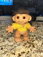 Vtg Thomas Dam foreign patent pending Troll Doll Glass Eyes 8in 1960’s Amber Eye