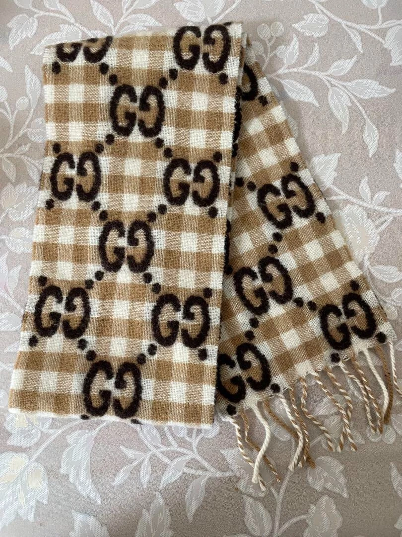 Gucci Children's Scarf Check Kids' Only tried on Used Wool Blend From JP Beige