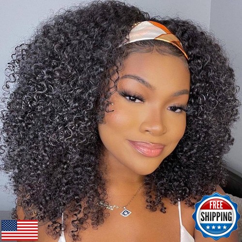Kinky Curly Headband Wig Human Hair 14 Inch Headband Wigs for Women Human Hai