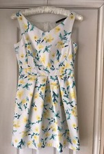 Zara White Green and Yellow Watercolour Floral Print Dress Size M Cotton