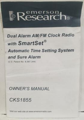 Emerson Research Dual Alarm AM/FM Clock Radio CKS1855 Owner's Manual Used