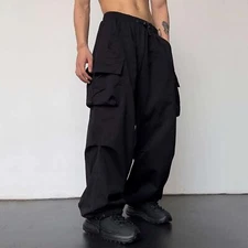 Men's Nylon Cargo Pants Waist Drawstring Waist Large Pockets Loose