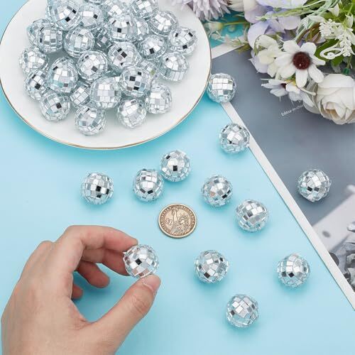 50Pcs Disco Ball Cake Topper 0.9 inch Disco Ball Cake Decoration Silver Disco... - Picture 3 of 6