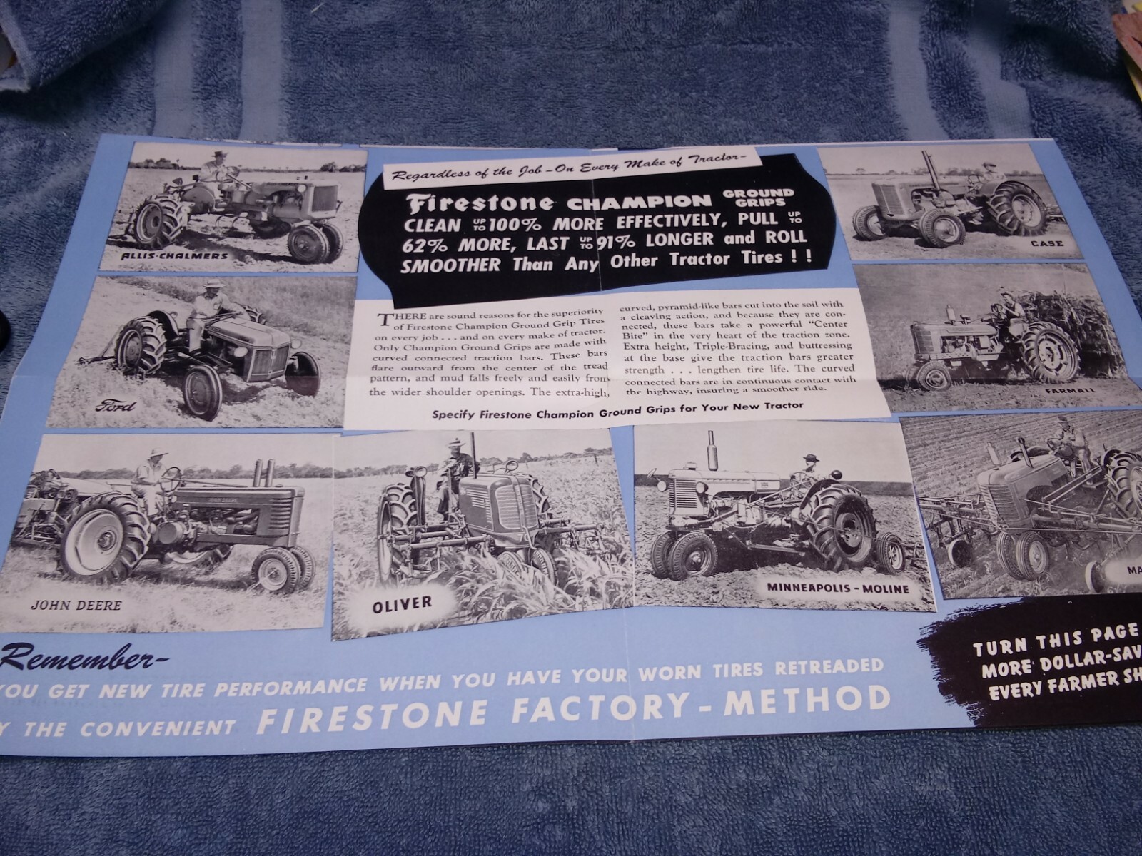1948 Firestone Champion Grip Tire Adv from Hindman Farm Supply Butler