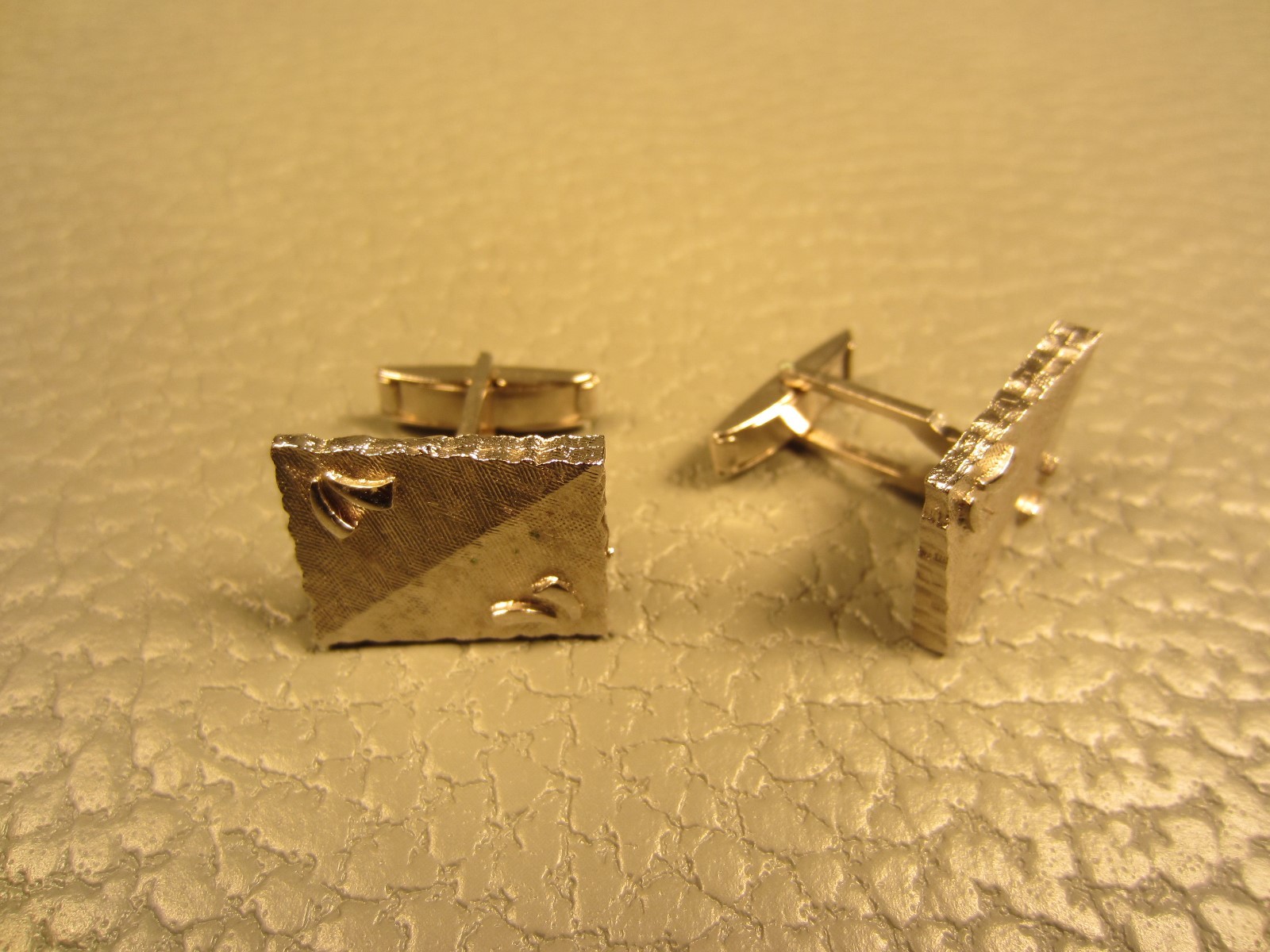 Vintage Diagonal Split Rectangular White Gold Pla… - image 2
